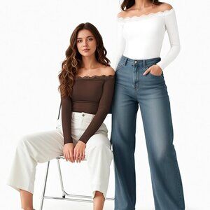 🤎 Off-Shoulder Lace Bodysuit | XS | Stretch Cotton | Snap Closure